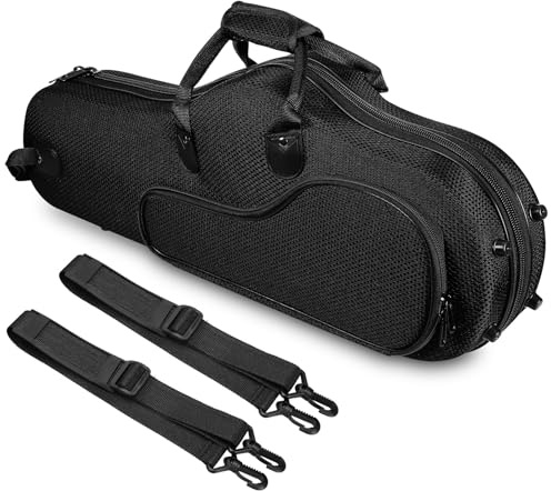 Saxophonkoffer für Altsaxophon mit Schultergurt, 600d Oxford Schwarz | Instrumentenzubehör mit Dicker Polsterung, Große Außentasche, Doppelt Reißverschluss, für Schule und Unterricht