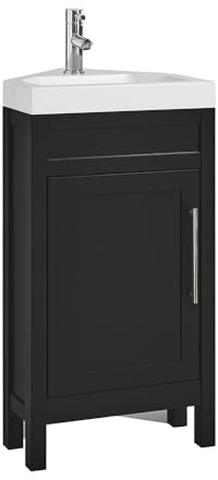 Milano 450mm Black Grey Corner Bathroom Vanity Unit Chrome Bar Handle | Engineered Wood Unit. Resin Basin. Decorative Handle. Floorstanding Design. Traditional Style. Assembly Required.