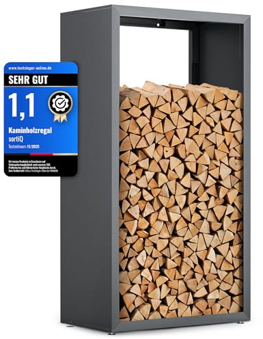 sortiQ Kaminholzregal Metall [DB 703] Kaminholz-Regal für außen & innen - wetterfeste, moderne Brennholz-Stapelhilfe für stabile Holzaufbewahrung Holzlager mit Stellfüßen (90 x 165cm)