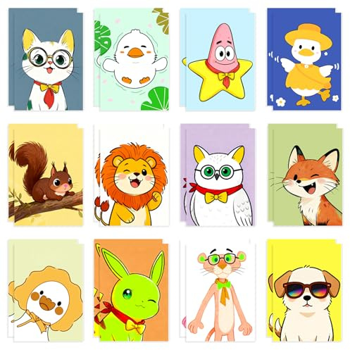 Bindundun Mini taccuini tascabili in confezione regalo, blocchi note con motivi animali, piccoli quaderni per progetti scolastici, ricompense scolastiche (stile carino, 48 pezzi)