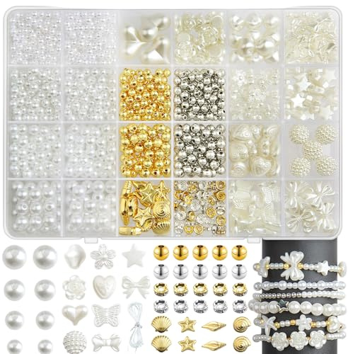 Culinavog 1040 Stück Perlen für Armbänder, Glasperlen Set Selber Machen Armband, Schmuck Herstellung Charm Kit Geschenke, Auffädeln Weiße, DIY Beads for Jewellery Making Schaffung