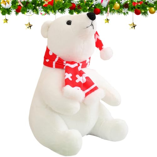 Generico Stuffed Polar Bear Plush - Cute Plush Animal Christmas Toy, Cuddly Polar Bear Wearing Scarf, PolarS BearS Stuffed Animal for Kids Girls Sofa Bedside Living Room Bear Wearing Home Holiday