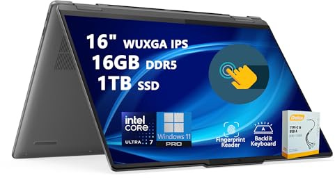 Lenovo Yoga 7 16 2 en 1 AI PC portable | Écran tactile WUXGA IPS 16 pouces | Intel 12-Core Ultra 7 155U | 16 Go DDR5 1 To SSD | Caméra FHD IR rétroéclairée avec empreintes digitales Thunderbolt 4