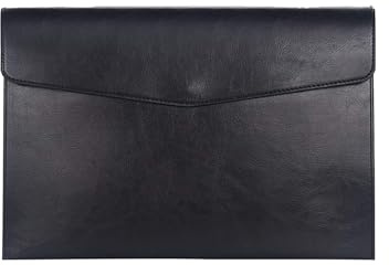 RisePlus Dokumentenmappe A5 Leder, Aktentasche A5 aus PU-Leder, wasserdichte Büro- und Reisetasche für Dokumente, Vintage-Design mit Stifttasche(Schwarz)