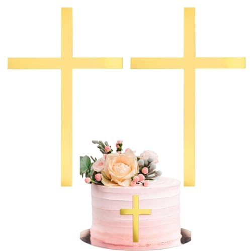 Luxorium 2 Stück Kreuz Cake Topper Gold Tortendeko für Kommunion Konfirmation Taufe elegante Kuchen Dekoration aus Acryl