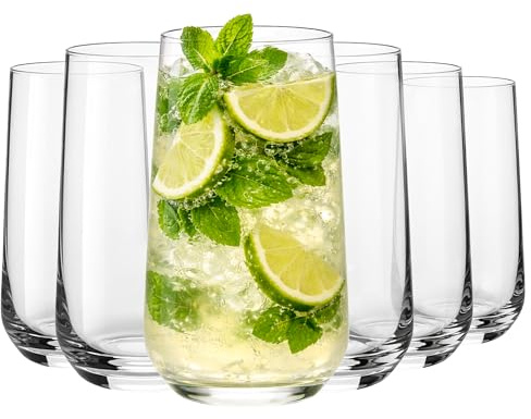 MIAMIO - Set de vasos/vasos de agua, vidrio, uso diario (6×460ml) - Riva | Set de vasos de vidrio resistentes con forma cónica para agua, zumo, combinados y café helado - aptos para lavavajillas