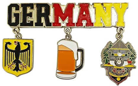 Germany Metallmagnet Kühlschrank – Deutschland Souvenir Schriftzug mit Anhängern Bierkrug Bundesadler Kuckucksuhr – Reise Deko G1