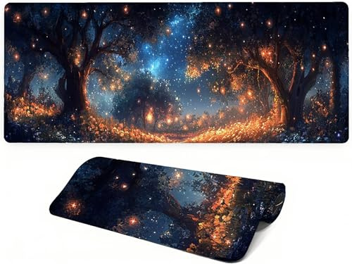Lejnlnng Tapis de Souris XXL - 120x60cm - Forêt Grand Gamer Mouse Pad, Paysage XL Tapis de Bureau en Caoutchouc Antidérapante, Imperméable Mousepad Haute précision et Vitesse Base JL-8142