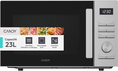 Candy WAVE 300 Micro-ondes Grill 23L 800W, Grill 1000W, 20 Menus Automatiques, Décongélation Automatique, Écran LED, Finition Argent, CMW323GDS 011