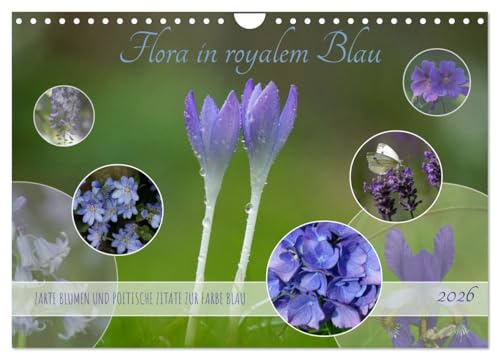Flora in royalem Blau (Wandkalender 2026 DIN A4 quer), CALVENDO Monatskalender: Blaue Blüten mit poesievollen Zitaten. (CALVENDO Natur)