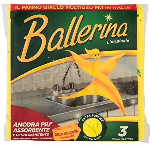 Ballerina Panno Giallo, 1 Confezione da 3 Panni, Super Assorbente e Versatile per Cucina, Bagno e Mobili, Profumato e Lavabile in Lavatrice