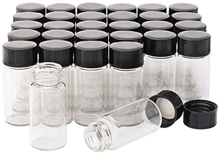 HDmirrorR 30 x 5 ml klare Glasflaschen mit schwarzem Kunststoff-Schraubdeckel, leere Ampullen, Probengläser.