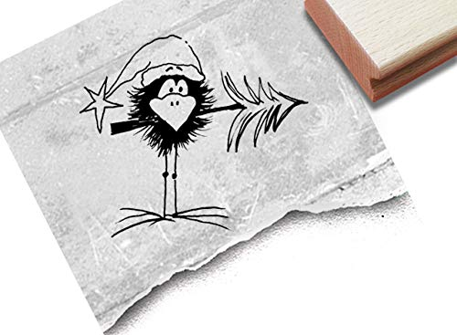 Stempel Weihnachtsstempel VOGEL Rabe mit Baum - Tierstempel Weihnachten Karten Geschenkanhänger Geschenk für Kinder Weihnachtsdeko - zAcheR-fineT