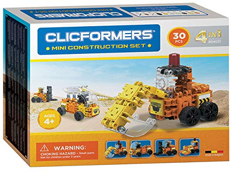 CLICFORMERS Konstruktionsspielzeug für Kinder ab 3 Jahre, kreatives Lernspiel im 30 teiligen Set, Bausteine für Jungen und Mädchen, Montessori STEM-Spielzeug mit 4in1 Bagger,