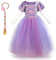 Mädchen Cosplay Kleid Rapunzel Prinzessin Kostüm Kinder Grimms Karneval Tangled Partykleid Halloween Festival Fotoshooting Magie Faschingskostüm Festkleid Fancy Dress Up Lila+Haarband (2PCS) 4-5 Jahre