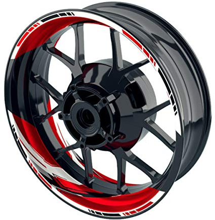 OneWheel Felgenaufkleber für Motorrad Racing Design 3 passend für 17 Felgen/Vorder- und Hinterrad beidseitig | Zweiteiliger Aufkleber | Premium Felgenrandaufkleber komplettes Set (rot)