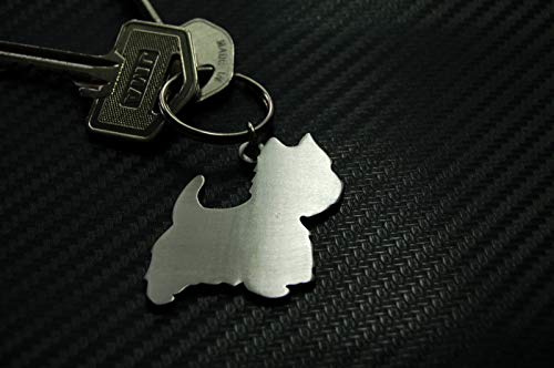 HMG Design West Highland Terrier Westie Hund Gebürsteter Edelstahl Schlüsselanhänger mit Geschenkbeutel