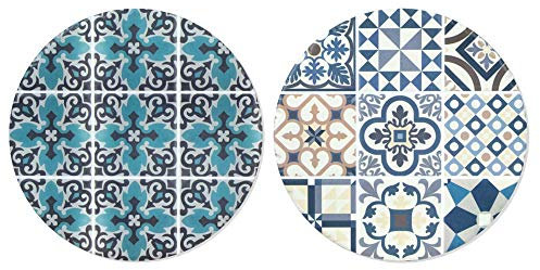 Set 2 Dessous de Plat Ronds 1, Motifs Carreaux de ciment, L 18 cm