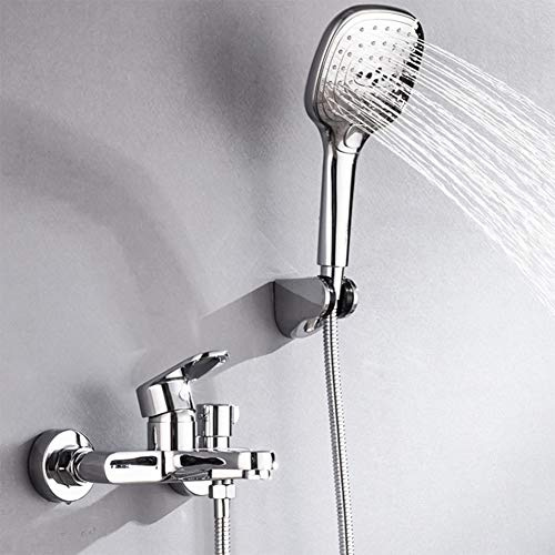 Badewannenarmatur - Wannenbatterie, Wand-Duscharmatur Handbrause, Schwarz Messing Wannenarmatur, Mit Keramikkartusche - Wandhalterung, Aufputz Einhebel Wannenmischer - Dusche Set