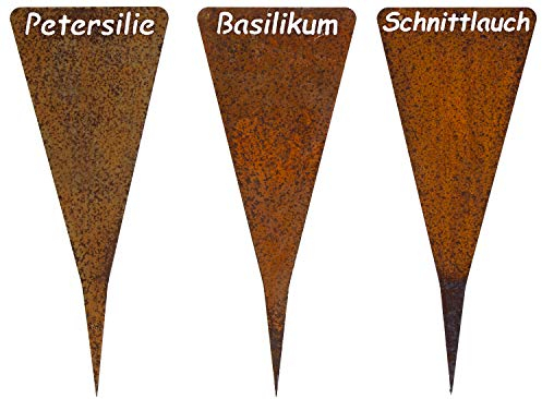 B2S BACK2SEASON Kräuterstecker 3er Set Metall Pflanzstecker Edelrost Petersilie Basilikum Schnittlauch Pflanzschilder Beetstecker 3 Stück