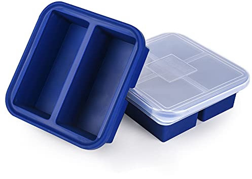 Kinggrand Kitchen 2-Cup Silicone Freezer Tray with Lid - 2 Pack - Make 4 Perfect 2-Cup Portions - Easy Release Molds for Food Storage & Freeze Soup, Broth, Stew or Sauce