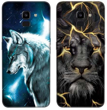 DiaryTown Confezione da 2 custodie per Samsung Galaxy J6 2018, motivo animali carini, ultra sottili, in morbido silicone TPU, antigraffio, antiurto e sottile, custodia protettiva per telefono, motivo