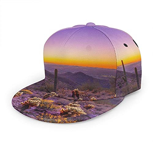 Oaieltj Unisex Baseballkappe Damen Herren Junge Mädchen Mode verstellbar 3D gedruckt Flat Bill Baseball Cap, Schöner Kaktus, Arizona Wildblumen, Violett, One size