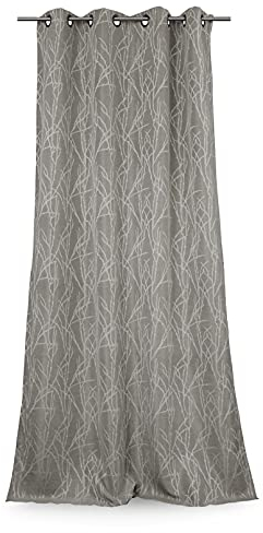 LANDKING Ösenschal, Gardine, Vorhang, Dekoschal, Sarah AST, Jacquard, Blickdicht, 8 Ösen, 140 x 245 cm, Landhaus, Vintage, Polyester, Farbe Silber