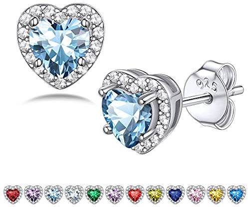 Bestyle Ohrstecker Silber 925 Herz Ohrringe für Damen, Schlafen AAA Zirkonia Ohrstecker, Geburtsstein Aquamarin Schmuck Kristall Geschenk