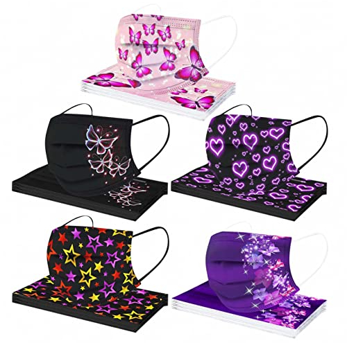 Lulupi 50Stück Erwachsene Mundschutz Einweg mit Motiv Mund-Nasenschutz 3D Druck Einmal MNS Halstuch Maske Staubdicht Atmungsaktiv Mund-Tuch Bedeckung Bandana Schals in vielen Farben,für Damen Herren