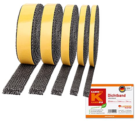 Komplett-Lösung für Ofen & Kamin - Professionelles Ofendichtband 3m, Kamin Dichtband, Kamindichtung, Ofenrohr Dichtung, Kamintür, Scheibendichtung für Kaminöfen Ofendichtung, Dichtschnur. (20mm x 3mm)