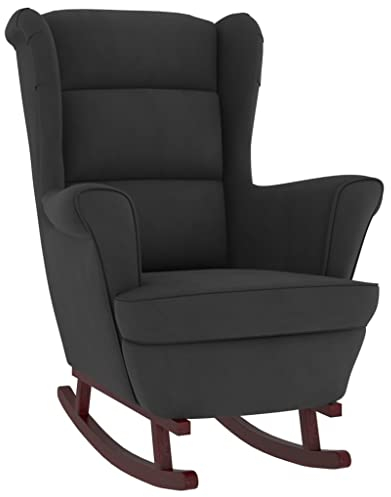 vidaXL Schaukelstuhl mit Massivholz-Gummibeinen Relaxstuhl Schaukelsessel Schwingsessel Relaxsessel Schwingstuhl Polstersessel Sessel Schwarz Samt