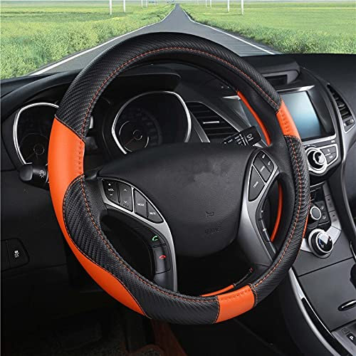 PTNKUIIY Auto Lenkradbezug, 37-38CM / 15'' Universal Lenkradhülle für Sommer & Winter Mikrofaser Leder Auto Lenkrad Abdeckung Lenkradschutz Lenkradhülle rutschfest Atmungsaktiv Lenkradschoner,Orange