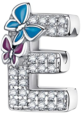 LNQOBU Buchstabe Charm 925 Sterling-Silber Alphabet Charms Anhänger Intarsien Schmetterling Bead für Europäischen Armband und Halskette