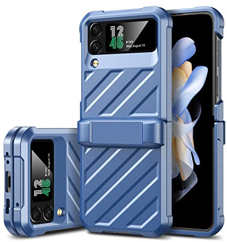 CENMASO for Samsung Galaxy Z Flip 4 Case, Galaxy Z Flip 4 Case with Hinge Protection, Heavy-Duty Armor Shockproof Rugged Semi-Automatic Hinge Protection Case for Samsung Z Flip 4 (Blue)