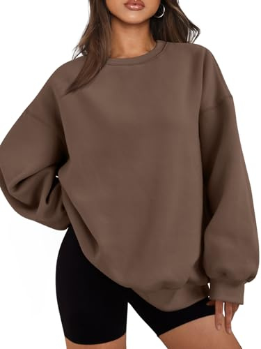 EFAN Felpe Oversize da Donna con Cappuccio in Pile Girocollo Pullover Maglioni Casual Comodi Abiti alla Moda Autunnali 2023, Marrone, Small
