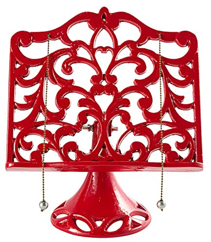 Vintage Cookbook Stand Cast Iron, Adjustable Decorative Metal Cookbook Recipe Holder for Easel, Textbooks, Magazine, Art, iPad, Kitchen Counter, Bible, Prayer Book Stand (Red, Classic)