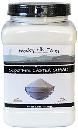 Superfine Caster Sugar By Medley Hills Farm in Reusable Container 2.5 lbs. - superfine sugar for baking of homemade treats, icing sugar, cakes - Product of USA