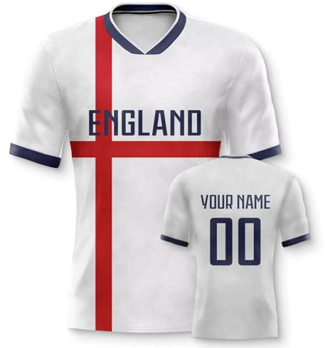 Yolovi England Personalisiertes Fussball Trikot 3D Druck Football Shirt mit Ihrem Namen und Nummer Hip Hop Football Jersey für Herren Damen Kinder, Small-6X-Large