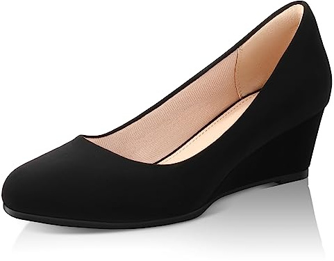 Ankis Wedges for Women, Black Women's Wedge Low Heel Closed Toe Women Pumps Comfortable Dress Shoes -2Inch