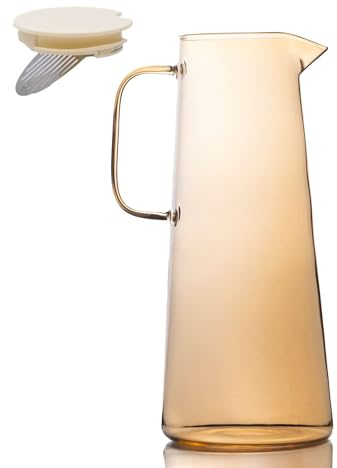 Intirilife Karaffe Kanne aus Glas in Amber - 1.7 Liter Füllmenge - Glas Wasser Krug mit Deckel und Sieb für Heiße und Kalte Getränke Tee Saft Limonade