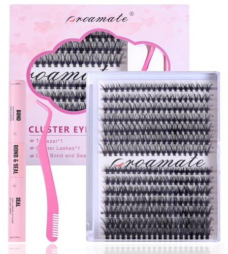 Proamate Kit Extension Ciglia 280 Pezzi Finte Ciuffetti Kit Extension Ciglia Fai Da Te With Bond And Seal Lashes Glue, Pinzette, (9-15mm, Kit ciglia cluster 30D+40D)
