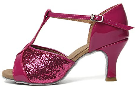 HIPPOSEUS Scarpe da Ballo Latino Rosa da Donna Sala da Ballo con Paillettes e Cinturino a T,EU 35