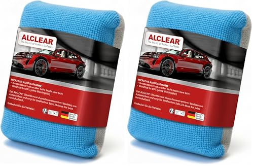 ALCLEAR 950014 Microcar car sponge against fogged windscreen, car care, blue/grey, made of microfiber cloth material, drying cloth, streak-free (Pack of 2)