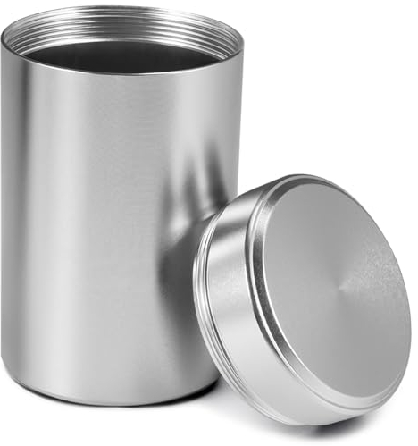 Smell Proof Container,Aluminum Storage Jar, Portable small vacuum mini metal sealed jar for Coffee and Tea, Sugar, Cereals, Snacks, Coffee, 140 ml, Ø55 x 92 mm (Silver)