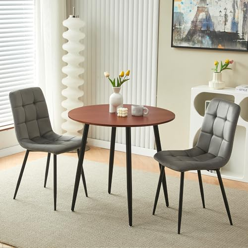 Homcasa Esstisch mit 2 Stühlen Essgruppen Rund Esstisch Retro Design Küchentisch Stuhl aus Samt für Wohnzimmer Esszimmer Wohnzimmer Büro (Hellgrau)
