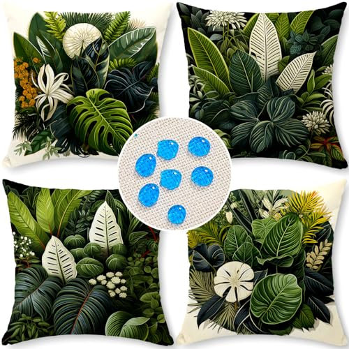 Cirzone Wasserdicht Kissenbezug 4er Set 45 x 45 cm Dekorative Outdoor Kissen Wasserfest Atmungsaktiv Tropische Grüne Pflanzencluster Kissenbezug Gartendeko für Draußen Sofakissen Garten Outdoor…