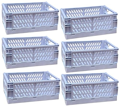 EURXLQ 6 Stück Klappbox,Klappkiste Körbe Aufbewahrung Zusammenklappbarer Tragbar Aufbewahrunskisten Bunt aufbewahrungskiste Geeignet für Küche,Bad,Büro,Schlafzimmer (Blau, 25×16×10cm)