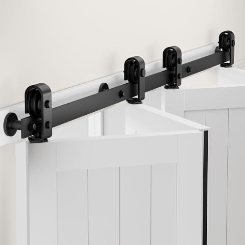 ZEKOO Herrajes para puerta de granero plegable: kits de herrajes para puertas de armario de 76 pulgadas, fácil montaje, suave, silencioso, kit de rieles para puertas plegables – Rodillo de montaje