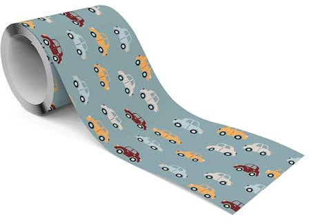 Muralo - Selbstklebende Bordüre - Tapetenbordüre Wandbördure - Dekorative Wandtatto für Wände, Möbel, Decken, Tapeten, Wandverkleidungen, Türen - Bunte Autos - Br.10cm x Hö.300cm